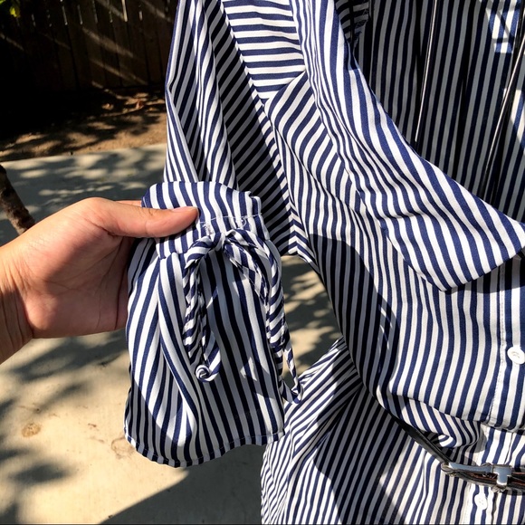 Sioni striped button down blouse w/ bell sleeves - Picture 5 of 9
